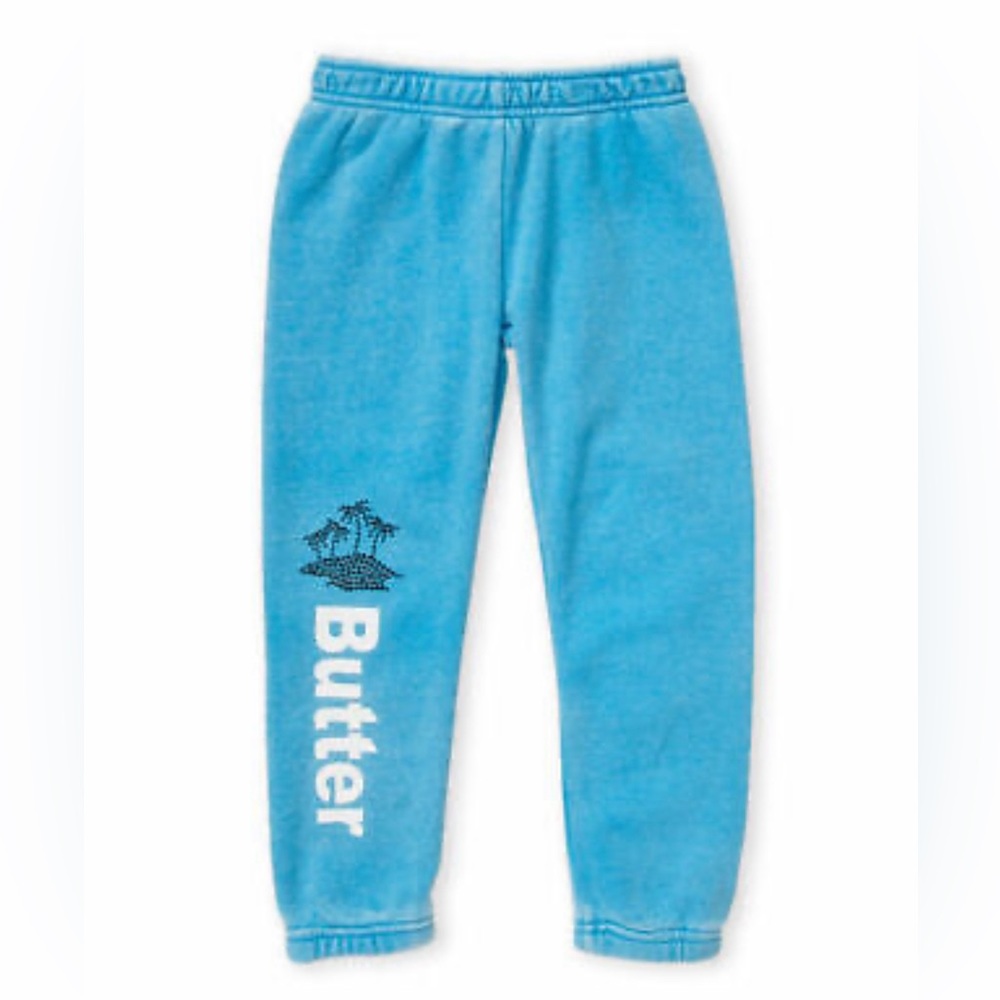 🆕 NWT Butter Super Soft Kids Blue Varsity Burn Out Sweatpant Joggers Girls Sz 5